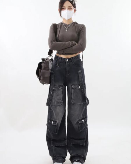 Black Gothic Cargo Jeans BOTTOMS Pants & Jeans