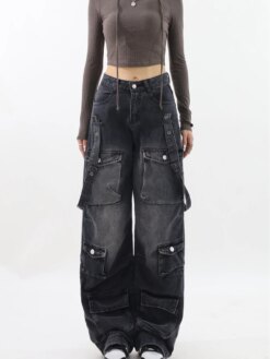 Black Gothic Cargo Jeans BOTTOMS Pants & Jeans