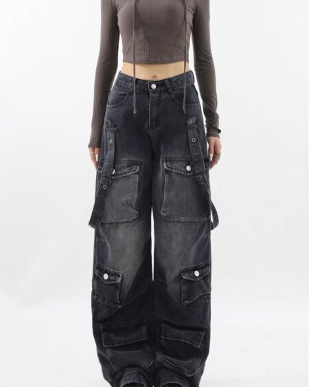 Black Gothic Cargo Jeans BOTTOMS Pants & Jeans