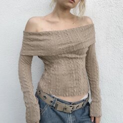 Tierred Bodycon Off Shoulder Top Blouses & Shirts Crop Tops Knits TOPS