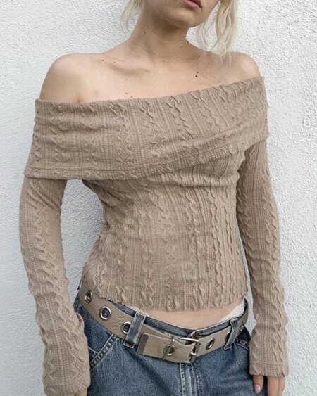 Tierred Bodycon Off Shoulder Top Blouses & Shirts Crop Tops Knits TOPS