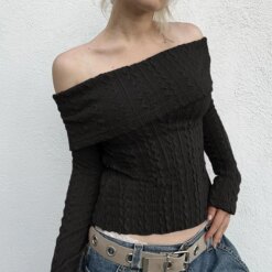 Tierred Bodycon Off Shoulder Top Blouses & Shirts Crop Tops Knits TOPS