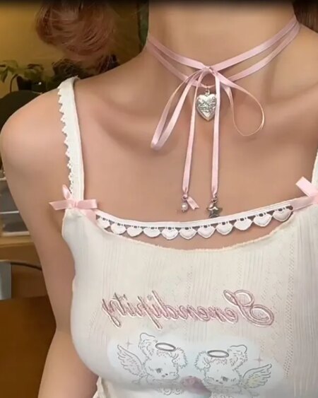 Rope Tied Peach Heart Pendant Necklace ACCESSORIES NECKLACES