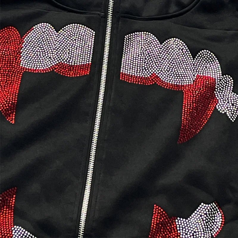 Rhinestones Teeth Zip Up Hoodies