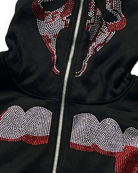 Rhinestones Teeth Zip Up Hoodies Hoodies & Sweatshirts Outerwear