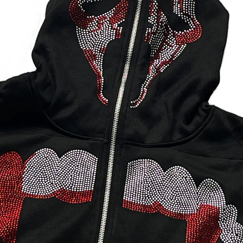 Rhinestones Teeth Zip Up Hoodies