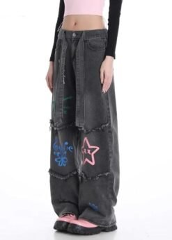 Tassels Print Wide Leg Denim Trouser BOTTOMS Pants & Jeans