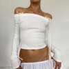 Off Shoulder Solid Long Sleeved Tees Blouses & Shirts Crop Tops Knits TOPS