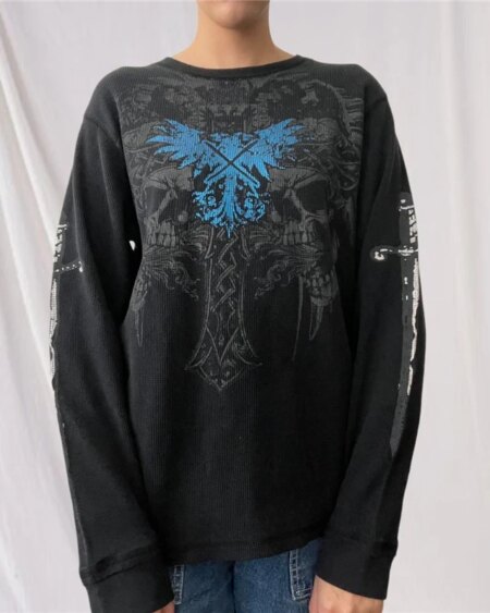 Skull Print Long Sleeve Tops T-Shirts TOPS