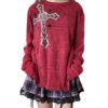 Cross Round Neck Long Sleeve T Shirt Blouses & Shirts TOPS