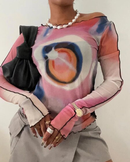 Tie Dye Print Long Sleeve Crop Top Blouses & Shirts Crop Tops TOPS