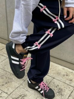 Stripe Bow Baggy Sweatpants BOTTOMS Pants & Jeans