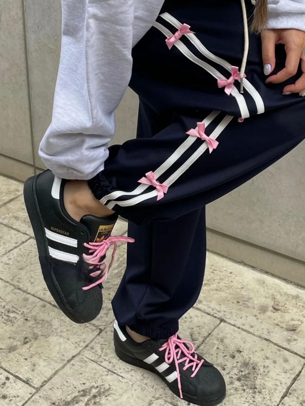 Stripe Bow Baggy Sweatpants