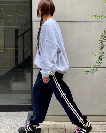 Stripe Bow Baggy Sweatpants BOTTOMS Pants & Jeans