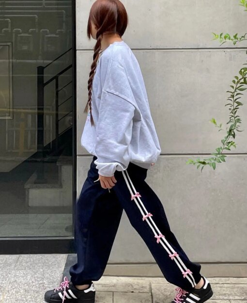 Stripe Bow Baggy Sweatpants BOTTOMS Pants & Jeans