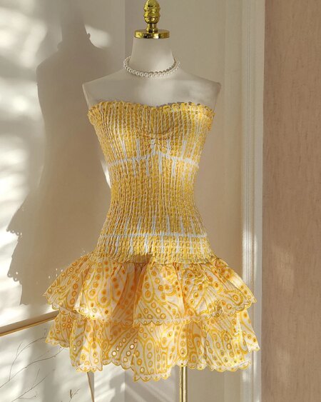 Ruffles Patchwork Strapless Sleeveless Dress Dresses