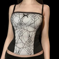 Spider Net Lace Tank Tops Crop Tops TOPS