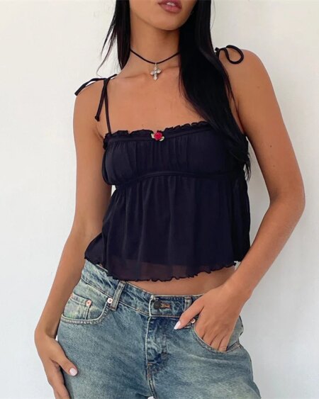 Flower/Bow Sleeveless crop top Crop Tops TOPS