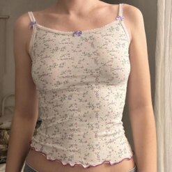 Floral Print Bow Camis Top Crop Tops TOPS