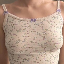 Floral Print Bow Camis Top Crop Tops TOPS