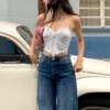 Drawstring Lace Eyelet Slim Camisole Crop Tops TOPS