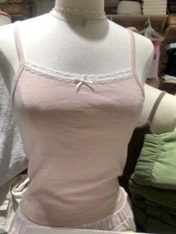 Pink Striped Bow Slim Camis Crop Tops TOPS