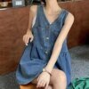 Denim Vest Midi Dress Dresses