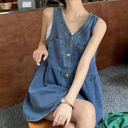 Denim Vest Midi Dress Dresses