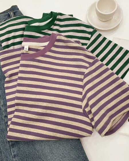 Short Sleeve Striped basic T-Shirts T-Shirts TOPS