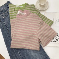 Short Sleeve Striped basic T-Shirts T-Shirts TOPS