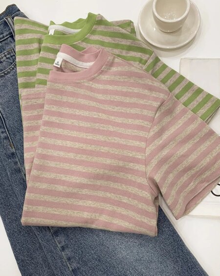 Short Sleeve Striped basic T-Shirts T-Shirts TOPS