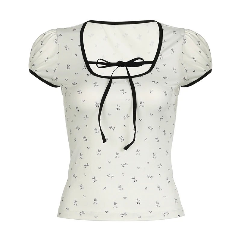 Floral Print Square Collar T-shirt