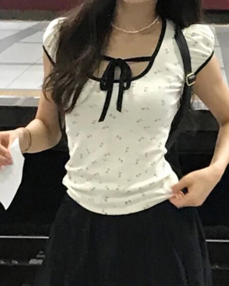 Floral Print Square Collar T-shirt Blouses & Shirts Knits T-Shirts TOPS