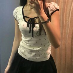 Floral Print Square Collar T-shirt Blouses & Shirts Knits T-Shirts TOPS