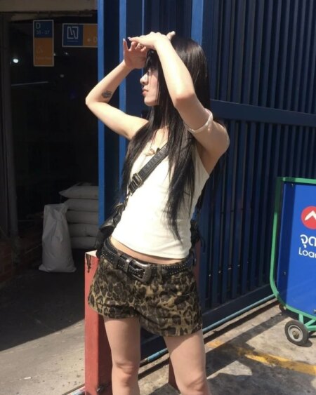 Leopard Printed Denim Short Shorts BOTTOMS