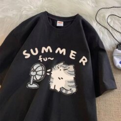 Blow Fan Cat Pure Cotton T-shirt T-Shirts TOPS