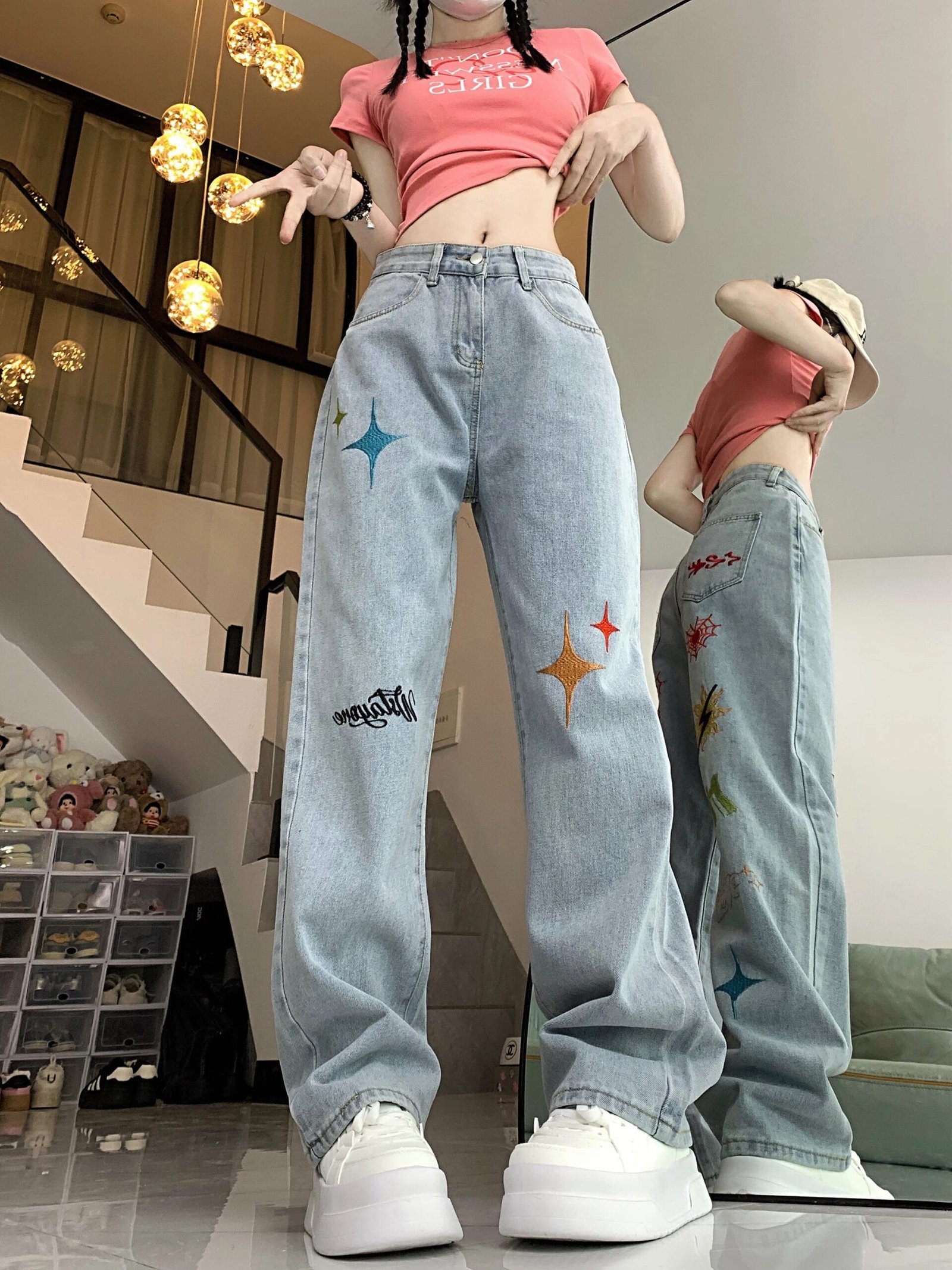 Embroidery Star Pants