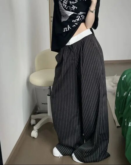 Black Striped Suit Pants BOTTOMS Pants & Jeans