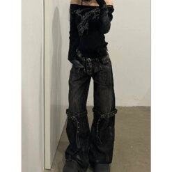 Black Jeans High Waist Straight BOTTOMS Pants & Jeans