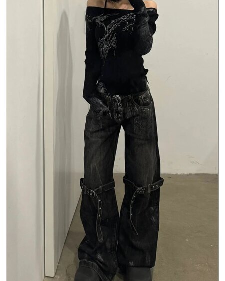 Black Jeans High Waist Straight BOTTOMS Pants & Jeans