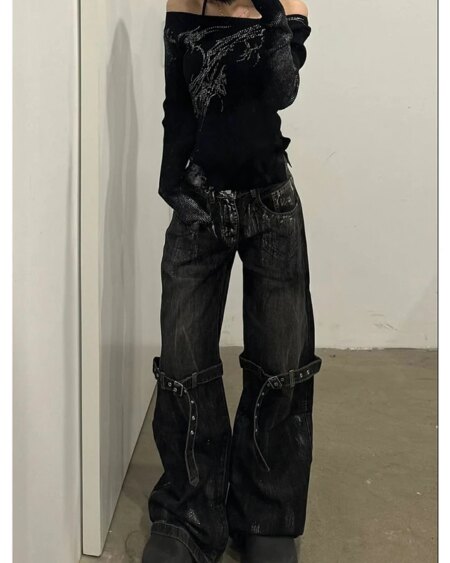 Black Jeans High Waist Straight BOTTOMS Pants & Jeans