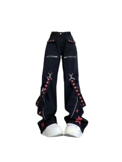 Black Gothic Baggy Cargo Jeans BOTTOMS Pants & Jeans 
