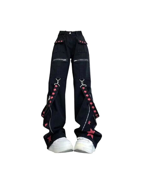 Black Gothic Baggy Cargo Jeans BOTTOMS Pants & Jeans 