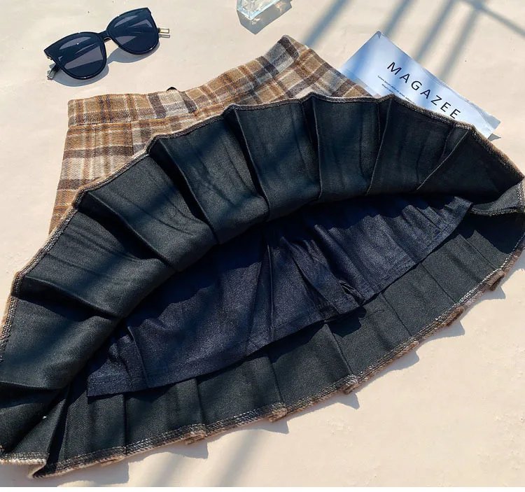 Plaid Woolen Blends Pleated Skirt