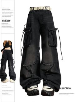 Black Star Baggy Cargo Jeans BOTTOMS Pants & Jeans 