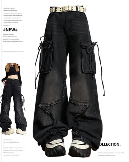 Black Star Baggy Cargo Jeans BOTTOMS Pants & Jeans 