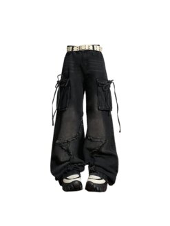 Black Star Baggy Cargo Jeans BOTTOMS Pants & Jeans 