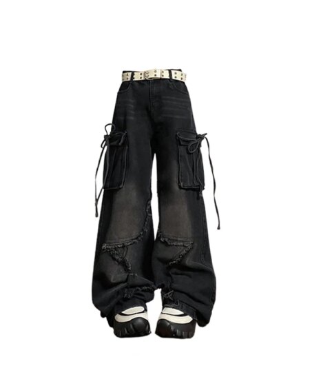 Black Star Baggy Cargo Jeans BOTTOMS Pants & Jeans 