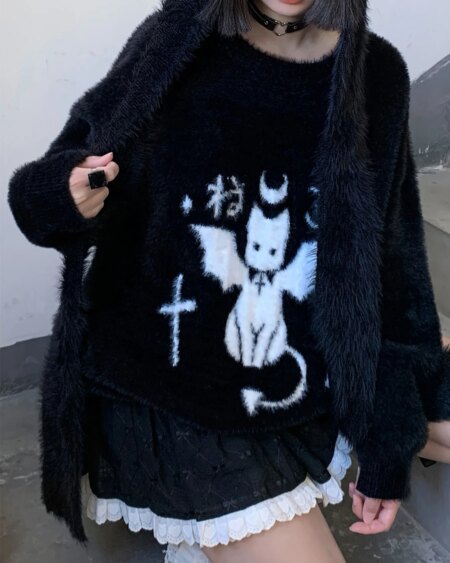 Devil Jacquard Pullover Knit Sweater Outerwear Sweaters 
