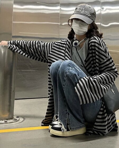 Black Gray Striped Cardigan cardigans Hoodies & Sweatshirts Outerwear 